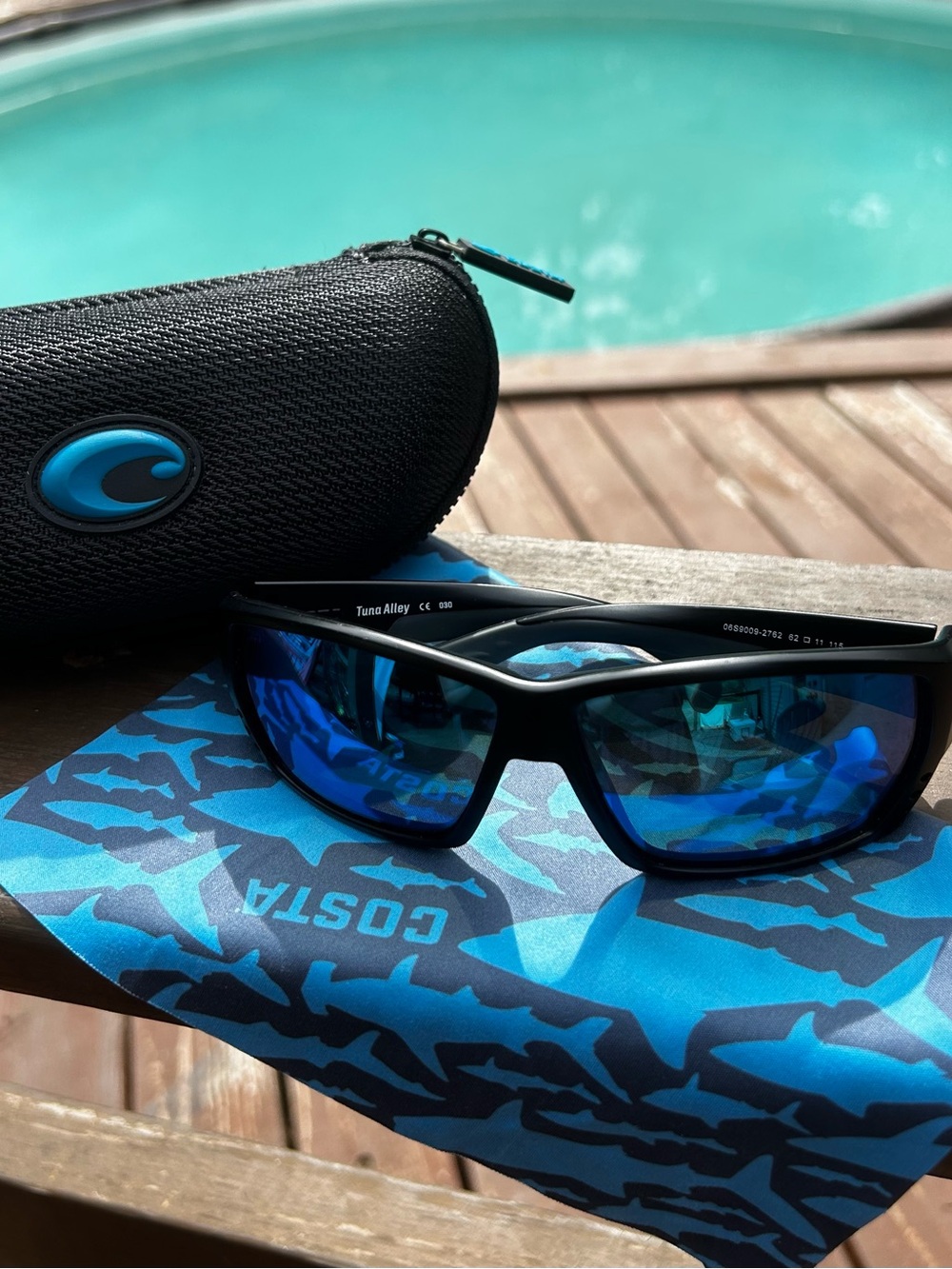 Costa Black Frame Sunglasses with Blue Mirrored Lenses